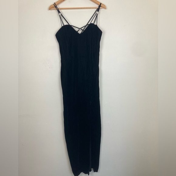 Vintage 90s Y2K strappy back velvet column dress with front slit. - Picture 2 of 11